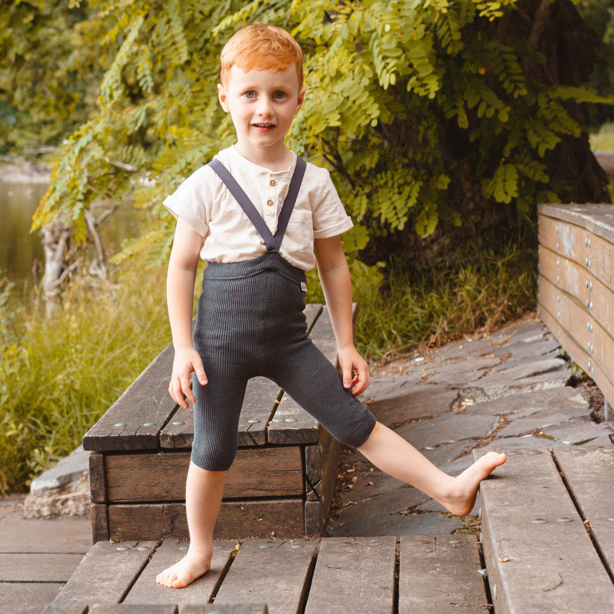 Short Tights with Braces - Pearl Grey