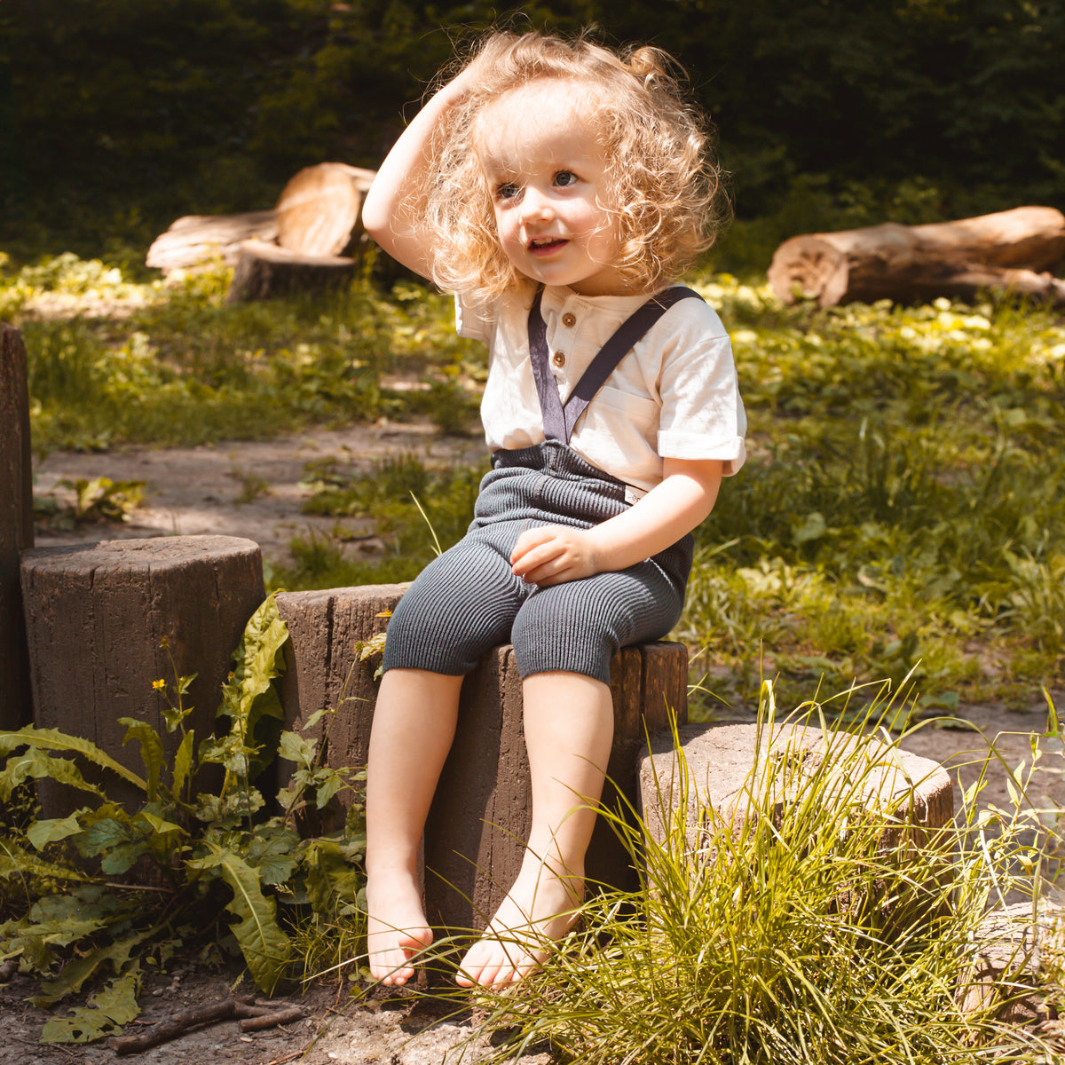 Short Tights with Braces - Pearl Grey