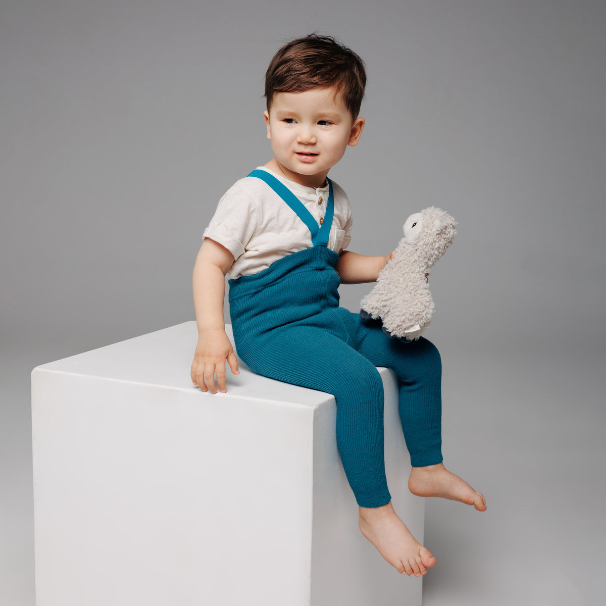 Alpaca Footless Tights with Braces - Petrol Blue