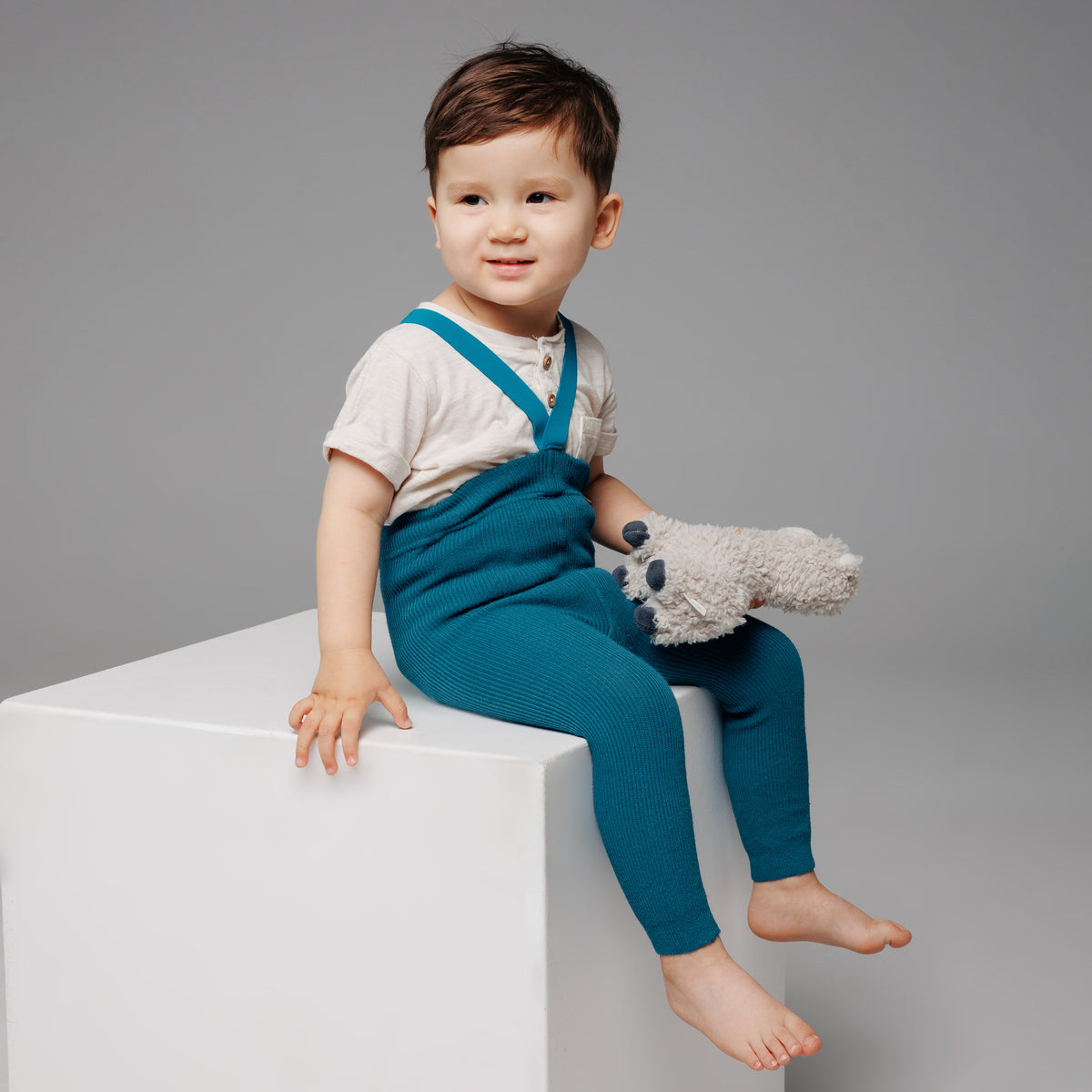 Alpaca Footless Tights with Braces - Petrol Blue