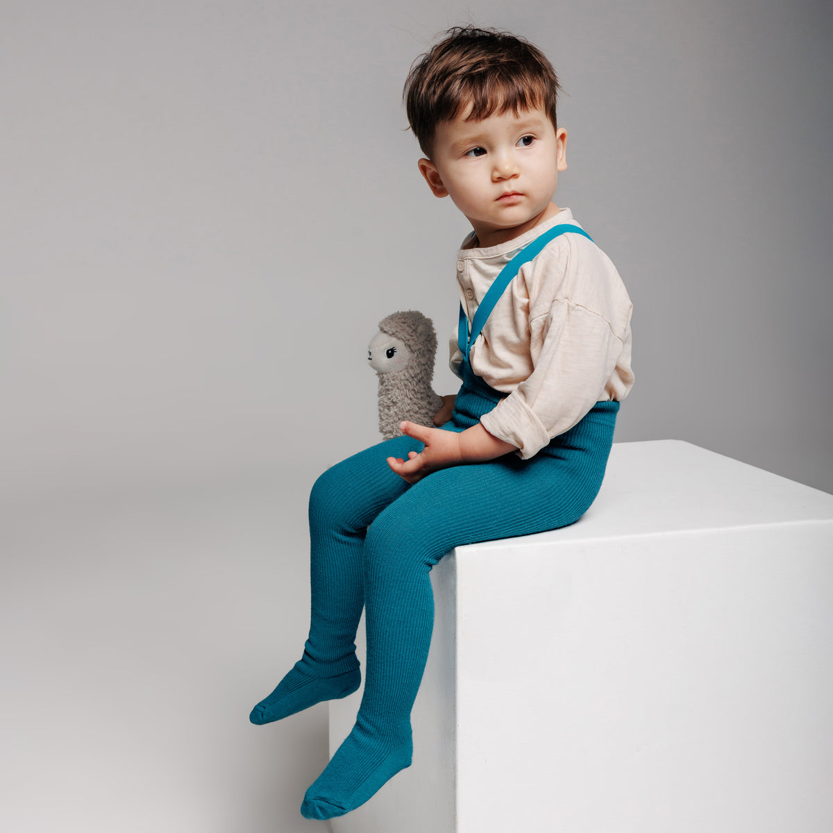 Alpaca Tights with Braces - Petrol Blue