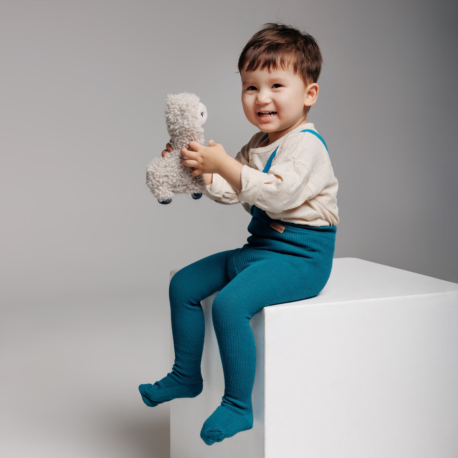 Alpaca Tights with Braces - Petrol Blue