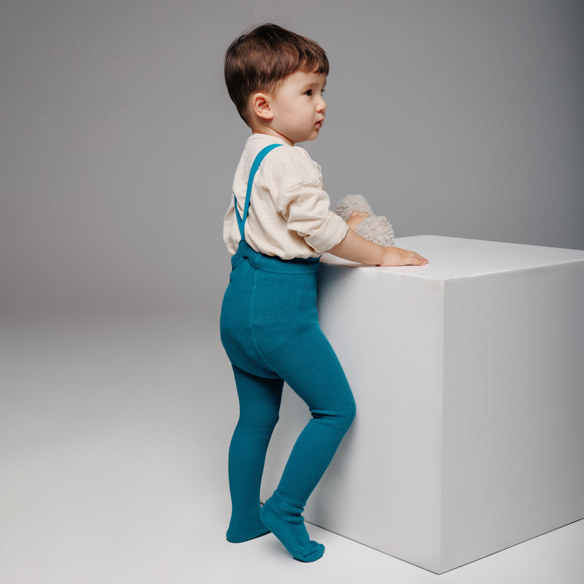Alpaca Tights with Braces - Petrol Blue