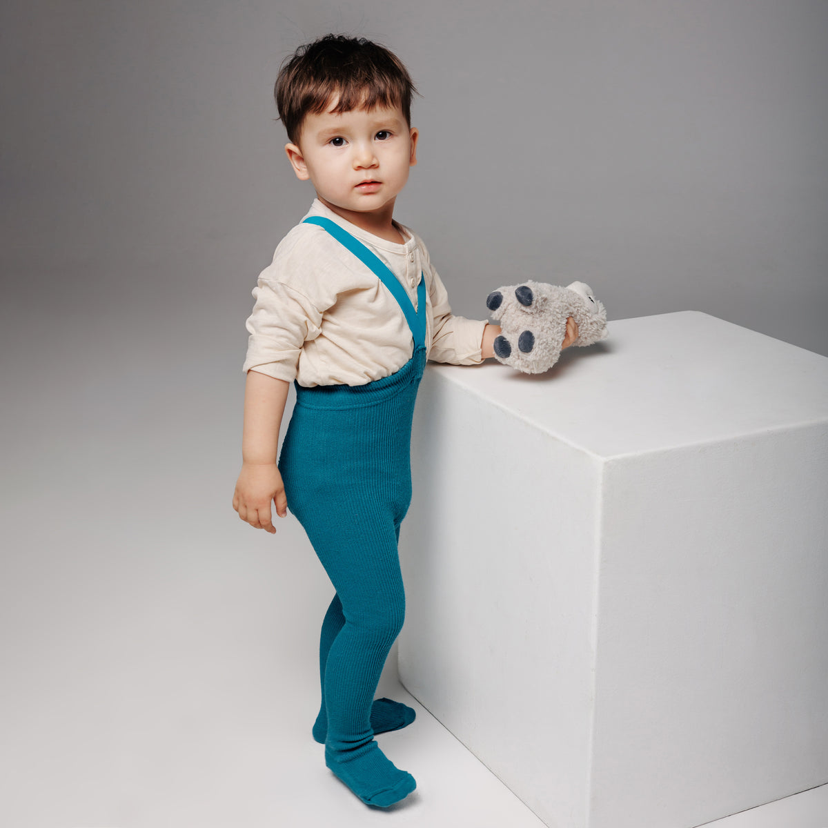 Alpaca Tights with Braces - Petrol Blue