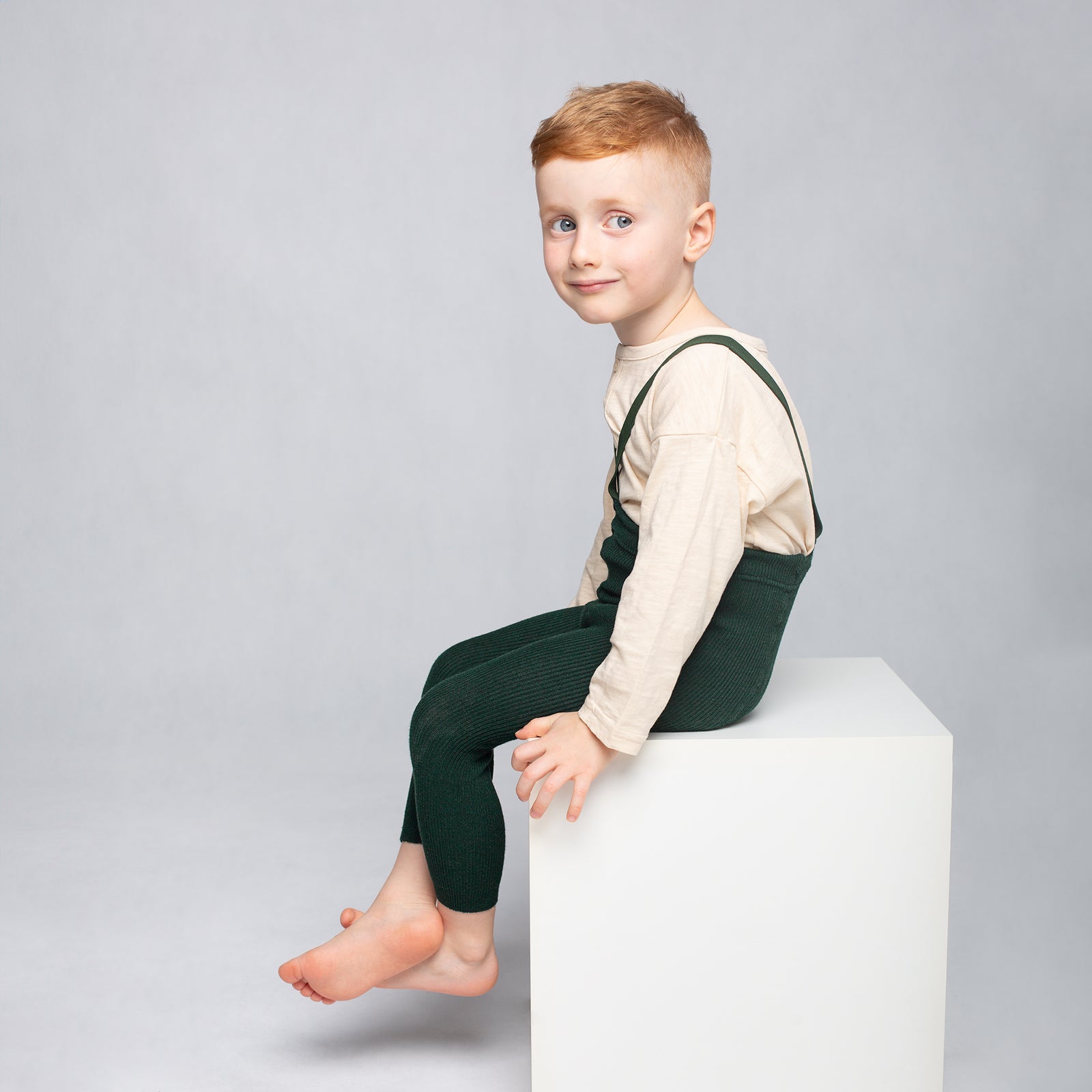 Footless Tights with Braces - Conifer Green