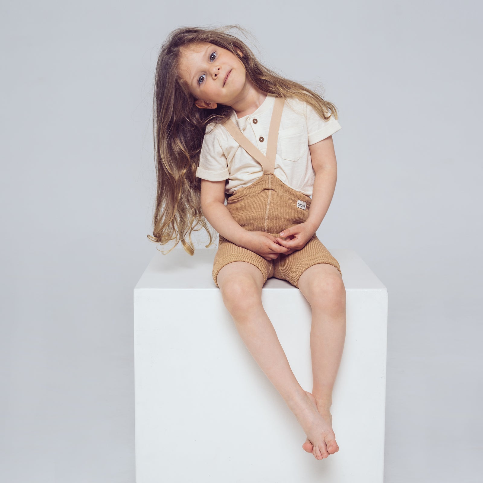 Short Tights with Braces - Beige Brown