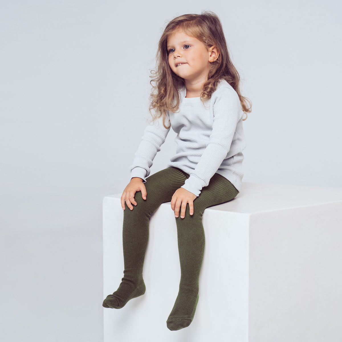PEQNE Footed Children Tights in Forest Green