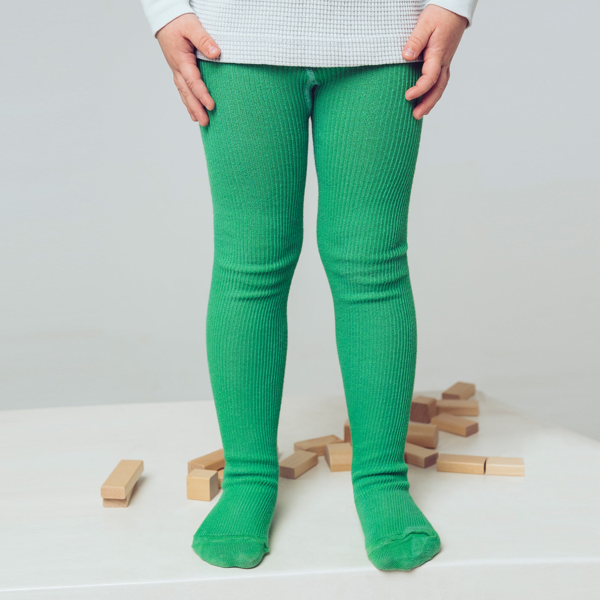 Green plain tights for kids Spring 